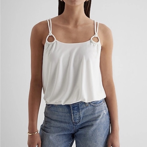 Express Women’s Tank Size XL Skimming Scoop Neck Double Strap Loop White NWT $54 - Picture 1 of 16